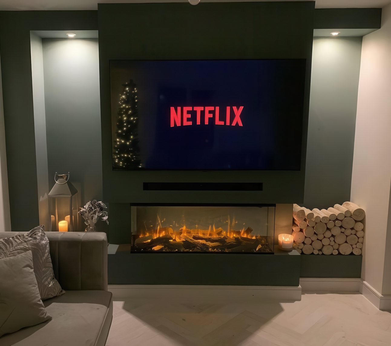 Media wall with ambient lighting